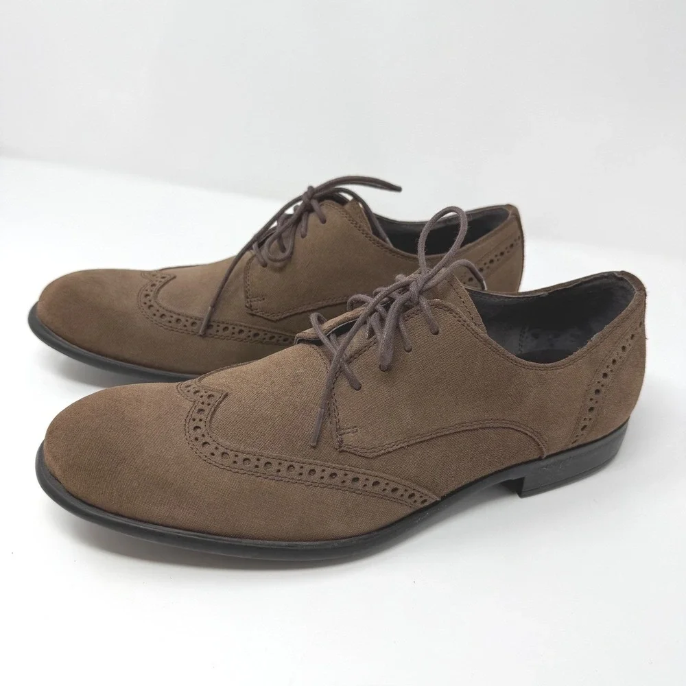 John Varvatos Mens Brown Suede Wingtip Oxford Dress Shoes Size‎ 9